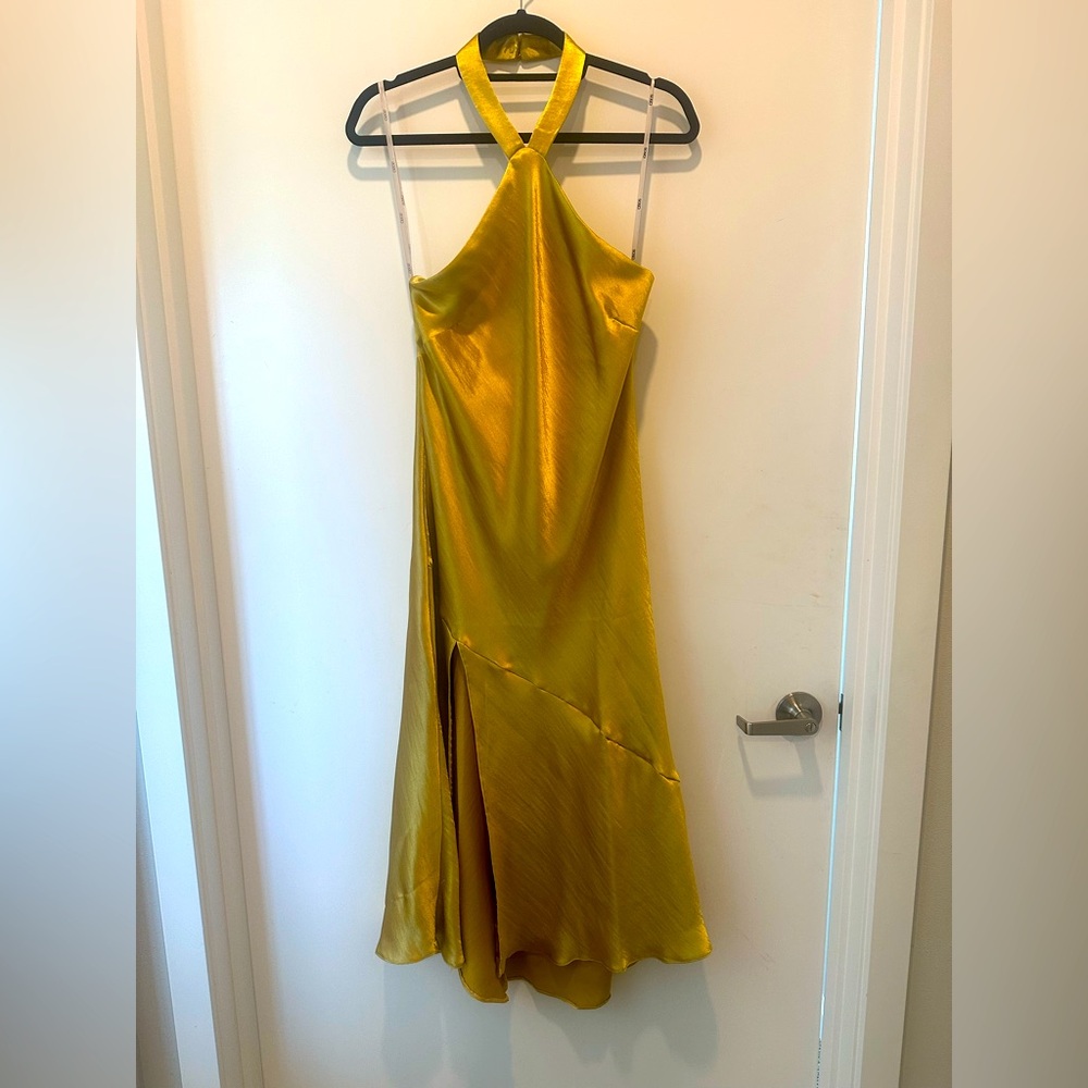NWT ASOS Elegant Gold Silk Halter Midi Dress